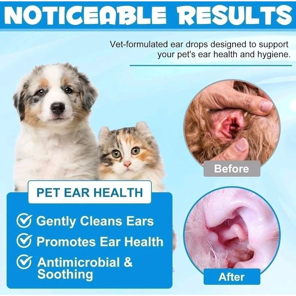 Ear Drops for Dogs and Cats Yeast Infection, Itchy Ear Relief Cleaning Solution